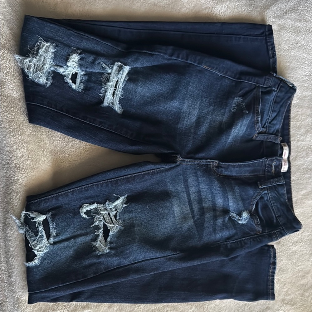 Distressed Dark Blue Jeans